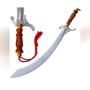 Belly Dance sword prop. Balanced Scimitar Silver finish with natural wood handle